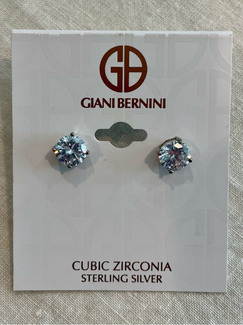 New Giani Bernini Sterling Silver Cubic Zirconia 8mm Stud Earrings - Clear